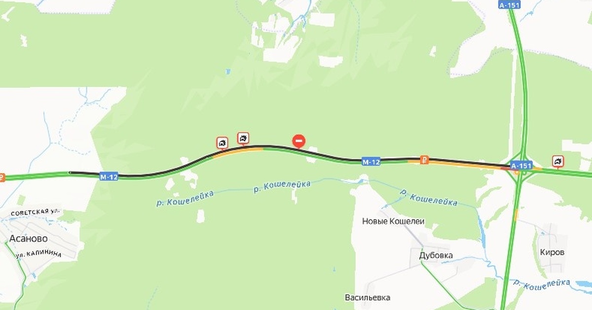 Движение перекрыто из-за ДТП на трассе М-12 Участок трассы М-12 в Чувашской Республике в на...